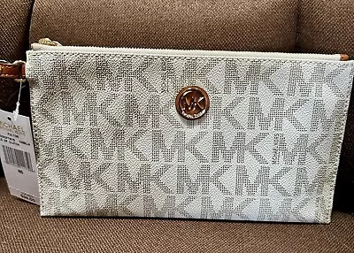 Michael Kors Fulton Vanilla Signature Large Zip Clutch Wristlet Purse • $60