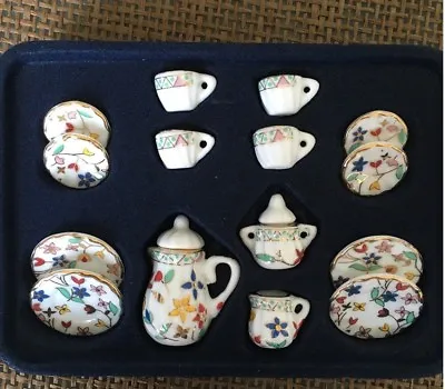 15PC Dollhouse Miniature 1:12 Porcelain Dinnerware Coffee Tea Pot Cup Plate Dish • $8.02