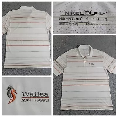 NIKE GOLF X WAILEA Maui Hawaii Men's Large White Polo Striped Shirt Embroidered • $24.87