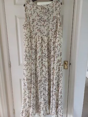 Pretty Cream Floral Floaty Maxi Summer Floaty Lined Dress 👗 XL 16 18 • £12