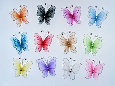 12 X 6cm  Mesh Glitter Gem Butterflies MARDI GRAS Assorted Colours  UK Stock . • £3.99