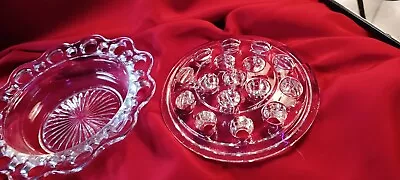 Vintage Round Clear Floral Glass Frog  Flower Holder  In Vintage Bowl • $12