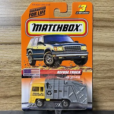 Matchbox USA #3 Refuse Garbage Truck Yellow 1999 New On Card • $2.99