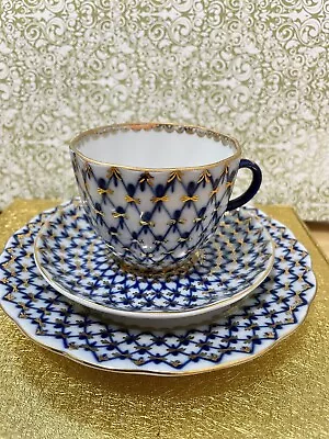 Lomonosov Imperial Porcelain Cobalt Net Cup Saucer Plate Soviet • £49.99
