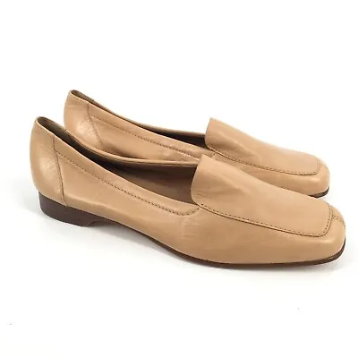 Michelle D Emma Leather Slip On Loafers Size 8.5 M Tan Light Brown Career Casual • $29.75