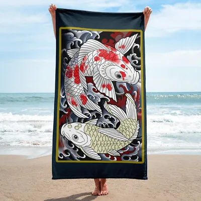 $35 • Buy Kohaku And Ghost Koi Beach Towel