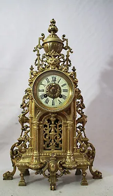 Hughe Heavy Solid Bronze  Gothic  French Clock 1880 Samuel Marti Movement • $695
