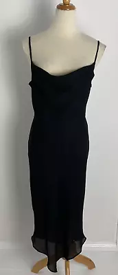 Black Maxi Dress Size 14 Cowl Neck Strappy Bodycon Sheer • $21.82