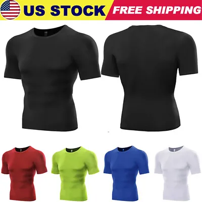 Men's Compression Athletic Fitness Shirt Base Layer Tops Sports Gym Tight Dry US • $13.29