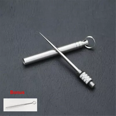 Outdoor Camping Titanium Toothpick Holder Fruit Fork Keychain Survival W/ Brush • $6.99