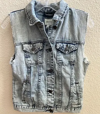 $14.99 • Buy Forever 21 Jean Jacket Womens Size Small Blue Stonewashed Distressed Vest 90s
