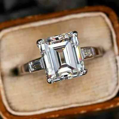1.40 Ct Emerald Cut Created Diamond Wedding Solitaire Ring 14k White Gold Plated • $77.99