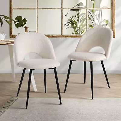 Oikiture 2PCS Dining Chairs Accent Chair Armchair Sherpa White • $149.90