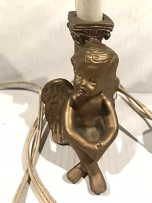 $32 • Buy Vintage Lamp Gold Cherub Angel Boy Figurine Sitting Cross Legged Tested Works