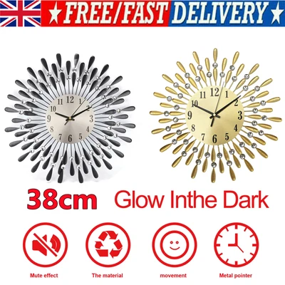£18.04 • Buy 38cm Living Room Diamante Beaded Jeweled Crystal Sunburst Wall Clock Home Decor