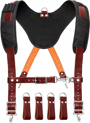 Leather Tool Belt Suspenders With 4 Detachable D-Loop For Construction Tool Belt • $67.88