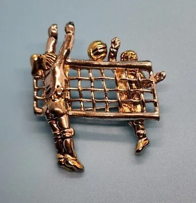 Vintage Volleyball Match Gold Silver Toned Brooch Or Pendant Signed Best • $23.99