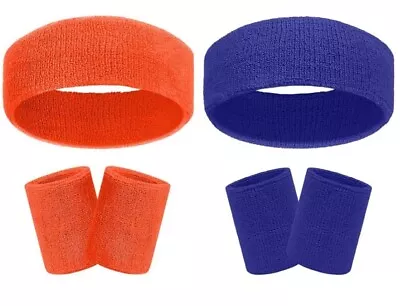 Unisex Sports Sweatband Head Band Wrist Bands Gym Cycling Headband+Wristband Set • £2.99