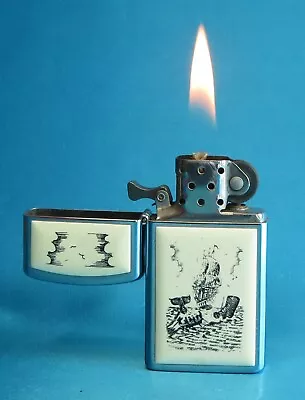 Near Mint Collectable 1991 Scrimshaw Slim Zippo Lighter. Working! • $20.60