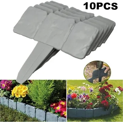 Garden Lawn Grass Edging Picket Border Panel Cobble Stone Wall Fence 10 Pc Set • £7.99