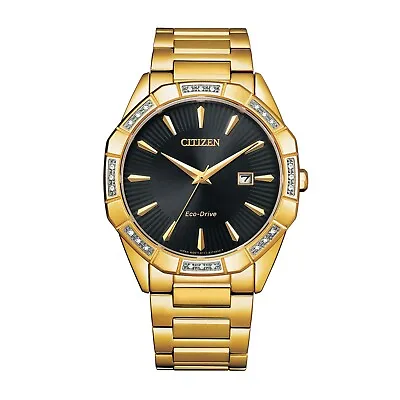 Citizen Eco-Drive Men's Gold Diamond Bezel Stainless Steel Watch 40MM BM7542-51E • $220.99