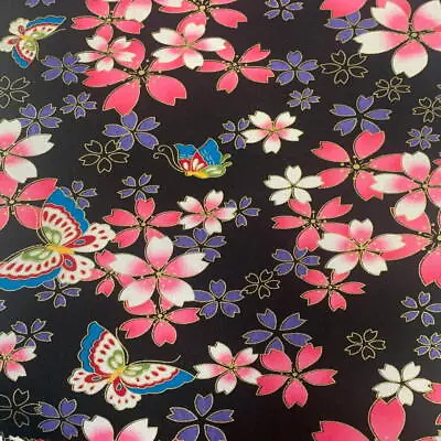 Black Gold Japanese Cotton Fabric 140cm Wide Ideal For Dressmaking Per 50cm • £8