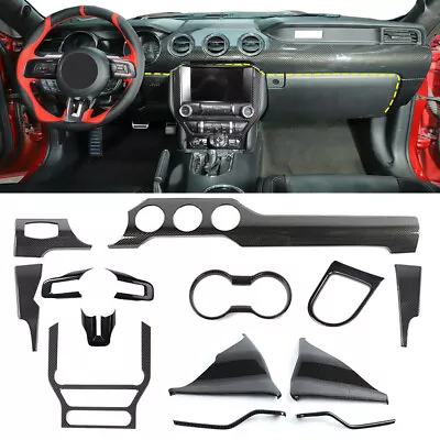 Carbon Fiber Central Control Dash Gear Shift Cover Trim Kit For Ford Mustang 15+ • $199.99