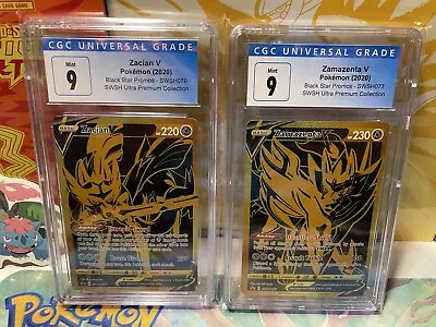 $49.99 • Buy CGC 9 Mint Zacian V SWSH076 Zamazenta V SWSH077 Gold Pokemon Promo Sequential