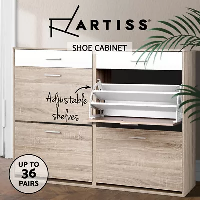 $159.95 • Buy Artiss Shoe Cabinet Shoes Storage Rack Organiser Wooden Shelf Drawer 36 Pairs