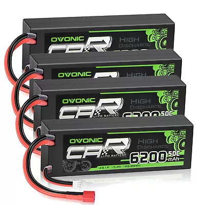 4X OVONIC 50C 6200mAh 2S 7.4V Lipo Battery Deans For Traxxas Slash RC Car • $77.98
