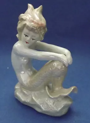 Vintage Lusterware Mermaid Ceramic Figurine Made In China 1940’s • $65