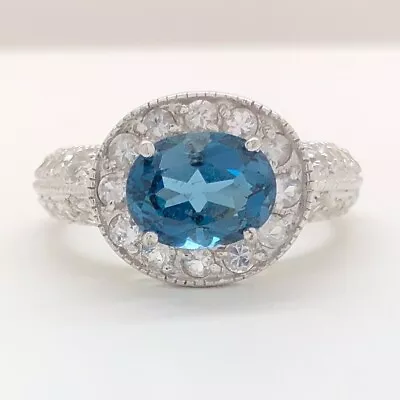 Sterling Silver - Blue Zircon Pave Ring Size 8 Vintage Estate 5g • $25