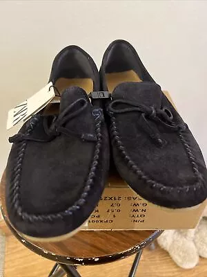 New Zara Mens Driving Shoe Loafer Navy Black Suede Moccasin Sz 8(￼EU 41)Leather • $30