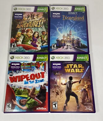$17.95 • Buy Xbox 360 Kinect 4 Game Bundle Star Wars, Wipe Out, Disneyland, Kinect Adventures