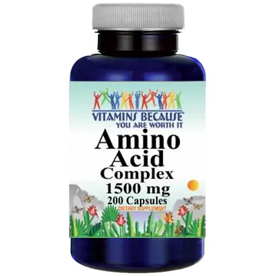 Amino Acid Complex 1500mg 13 ESSENTIAL AMINO ACIDS 200 Caps L-Glutathione 115mg • $17.07