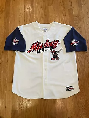 Vtg Retro Walt Disney World Mickey Mouse White Baseball Jersey Mens Size Large • $59.95