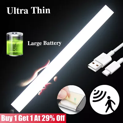 LED Under Closet Lights PIR Motion Sensor Magnetic Strip Lamp USB Rechargeable • £4.41