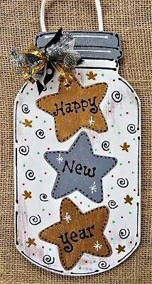 Glittered HAPPY NEW YEARS Mason Jar SIGN Wall Art Door Hanger Plaque Decor • $13