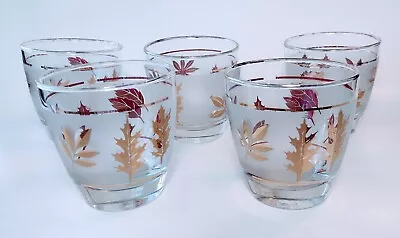 VTG Libbey OLD FASHIONED GLASSES Frosted Golden Foliage. VGC 8 Oz. MCM Set Of 5. • $19.95