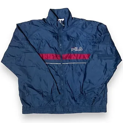 Vintage FILA Windbreaker Nylon Navy Blue Full Zip-Up Jacket Men’s Size 2XL • $20