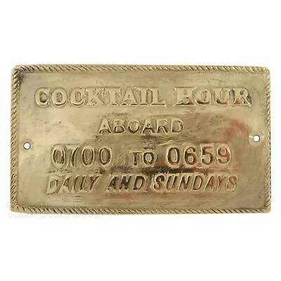 Cocktail Hour Aboard Plaque Sign Polished Solid Brass Nautical Boat Beach Decor • $24.95