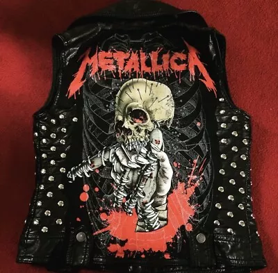 $185.72 • Buy Metallica Studded Faux Leather Battle Biker Jacket Waistcoat Choose Size