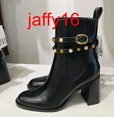 $88.88 • Buy Zara New Woman Block Heel Ankle Boots With Faux Pearl Detail Black 35-42 2105/01