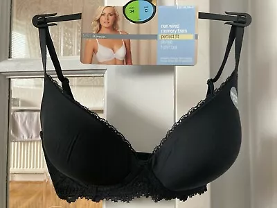 BNWT M&S Padded Non Wired Black Memory Foam Perfect Fit Plunge T-shirt Bra  • £14