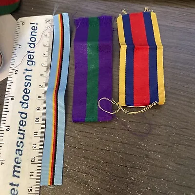 Three Vintage Ribbons For Military Service Unidentified Colours Medal Or Hobby C • £3.50