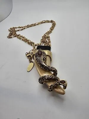 Roberto Cavalli For H&M Pendant Snake Horn Goldtone Necklace Signed Y2K Punk • $99.97