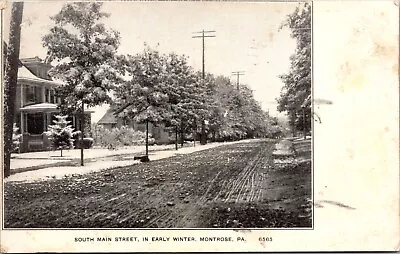 Postcard~Montrose Pa.~South Main Street Early Winter~Snow~Posted 1909 • $5.65