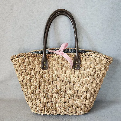 J.Crew Straw Woven Leather Handle Beach Basket Tote Tan-Brown • $39.98