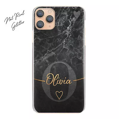 Personalised Initial Phone Case;Grey Heart On Black Marble Hard Cover With Name • $33.56