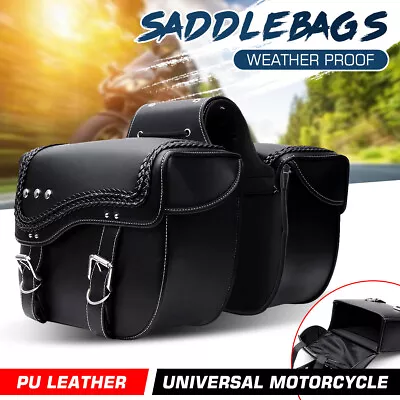 2 Pcs PU Leather Saddlebags Motorcycle Side Saddle Bags Luggage Panier Universal • $76.99